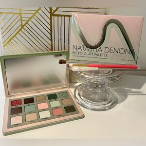 Natasha Denona Retro Glam Palette, eyeliners, and eyeshadow brushes